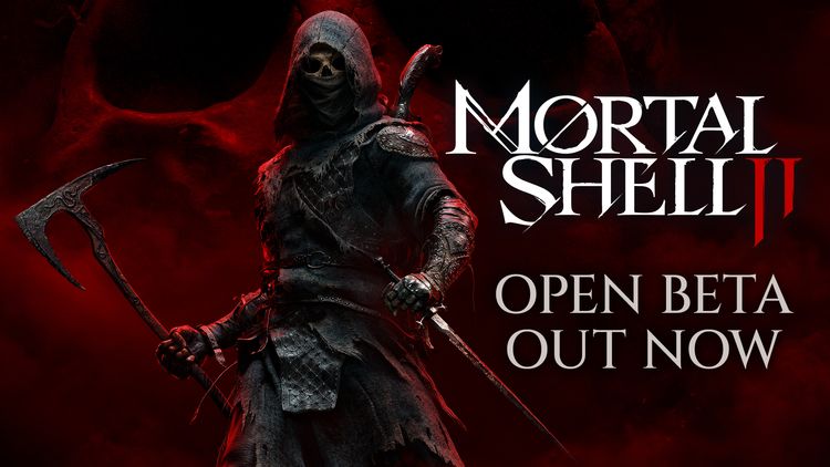 Mortal Shell II key art: a hooded armored figure before a dark, corrupted landscape